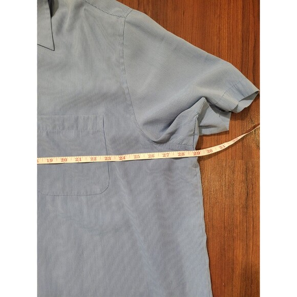 Button Up Short Sleeve Shirt Mens XXL Blue & White Micro Striped Collared Basic - Picture 5 of 7